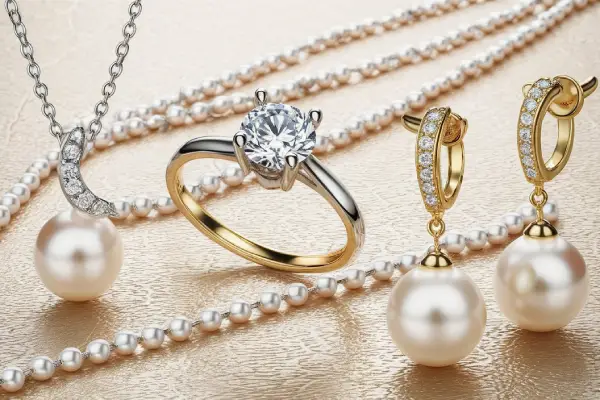 pearl diamond jewelry set