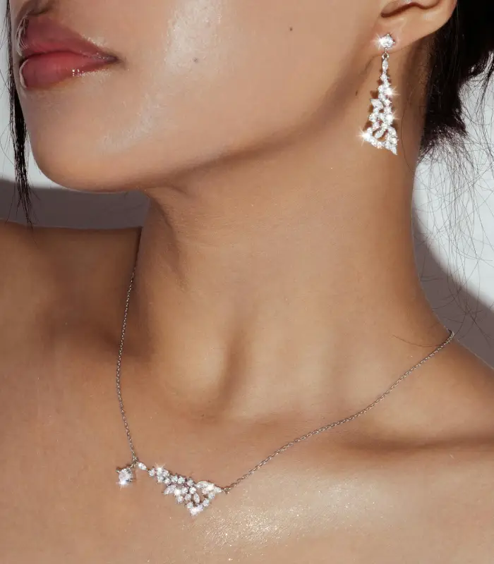 diamond earrings and necklace